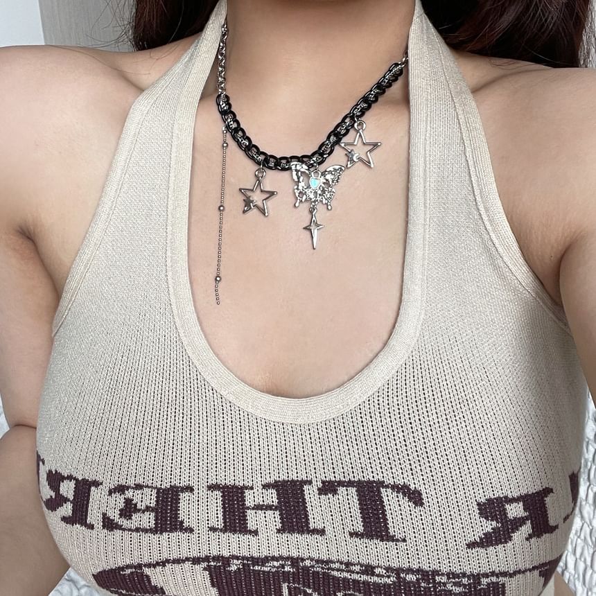 Star Pendant Necklace Butterfly Fringed