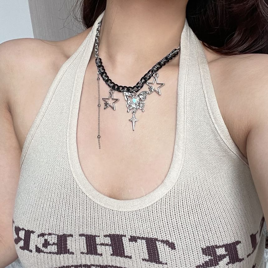 Star Pendant Necklace Butterfly Fringed