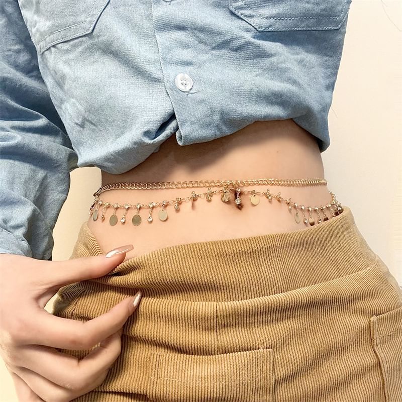 Layered Rhinestone Chain Fringed Waist
