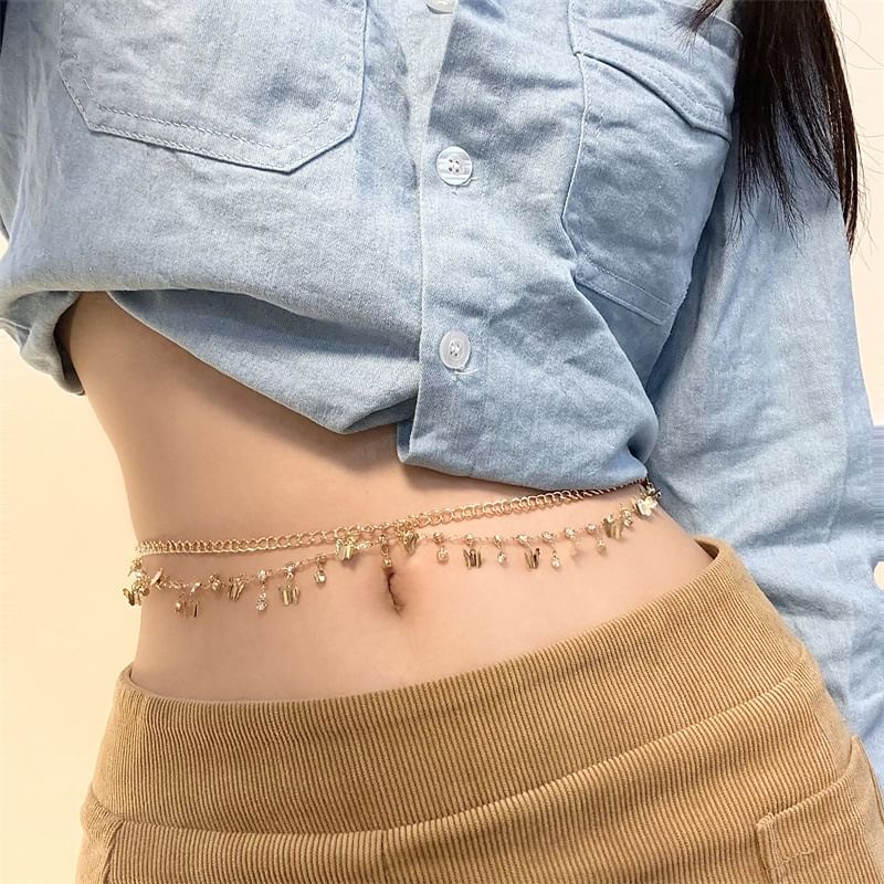 Layered Rhinestone Chain Fringed Waist