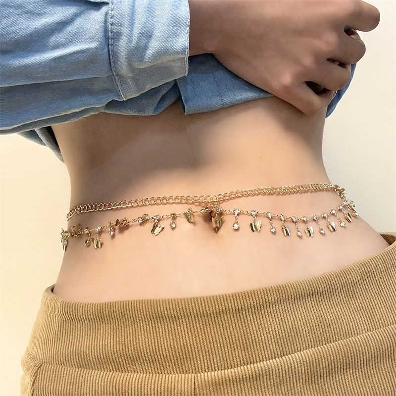 Layered Rhinestone Chain Fringed Waist