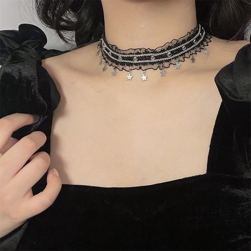 Star Lace Fringed Choker