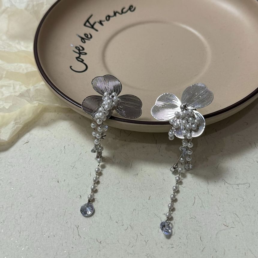 Faux Rhinestone Pearl Floral Cuff Ear Fringed