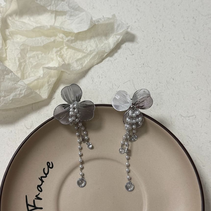 Faux Rhinestone Pearl Floral Cuff Ear Fringed