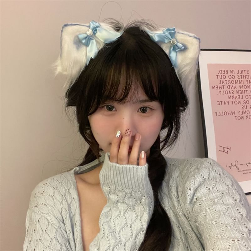 Cat Ear Fluffy Hair Clip / Bow Lace Headband