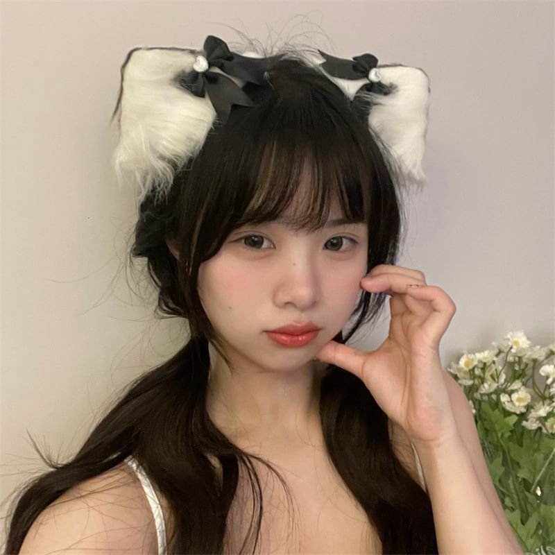Cat Ear Fluffy Hair Clip / Bow Lace Headband