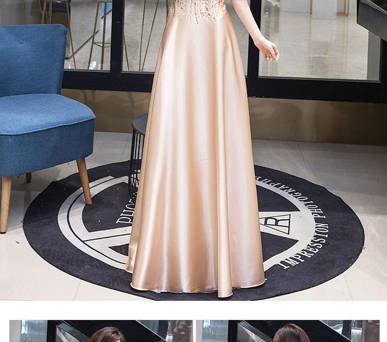 A-Line Short-Sleeve Gown Sequin Evening