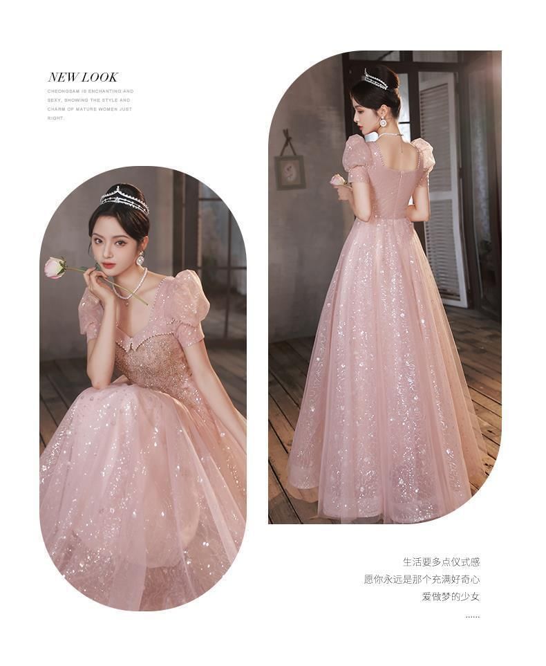 Evening A-Line Gown Glitter / Dress Short-Sleeve Mesh