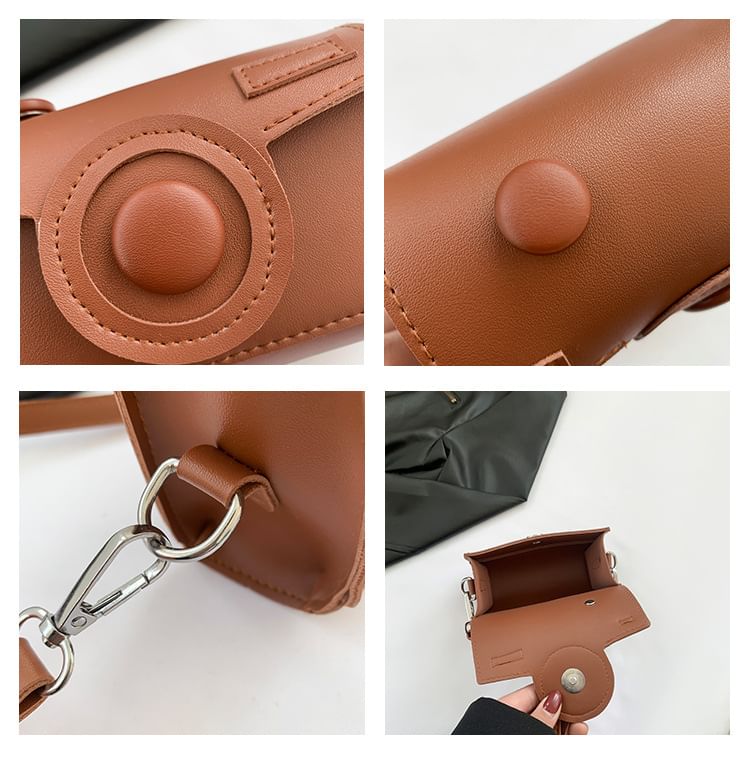 Crossbody Camera Faux Flap Leather Bag