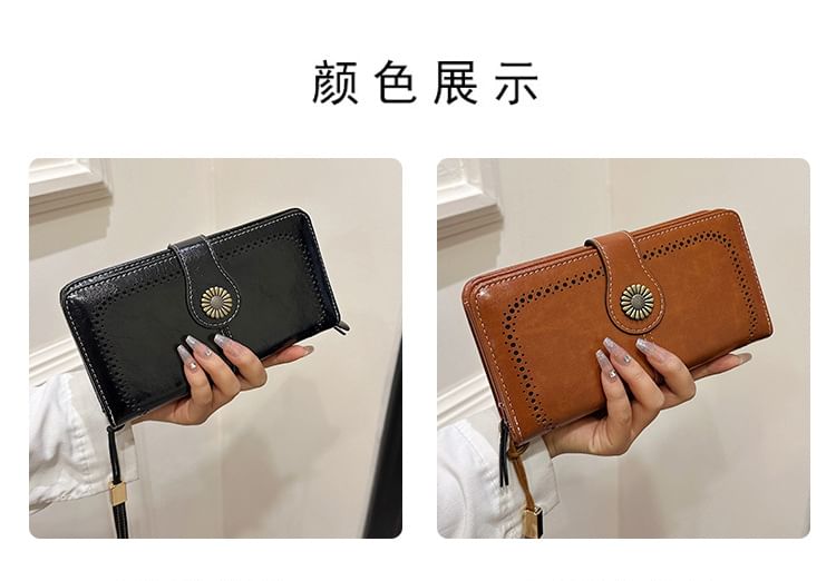 Floral Faux Long Charm Leather Wallet