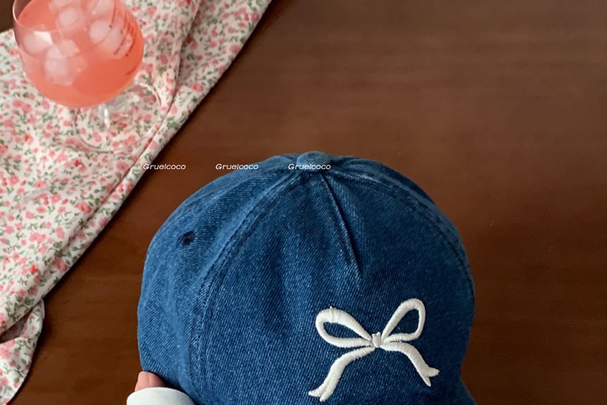 Embroidered Washed Bow Cap Baseball Denim