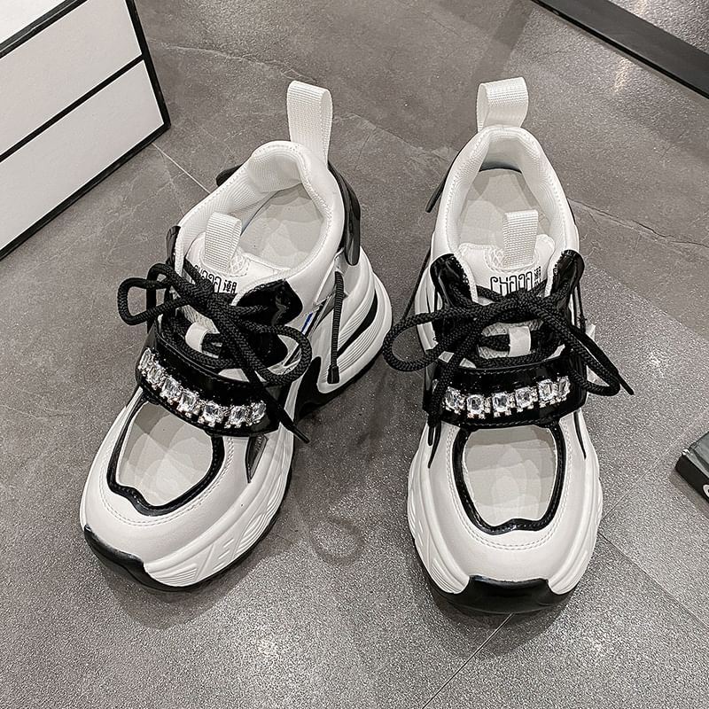 Sneakers Cutout Wedge Panel Hidden Platform Rhinestone