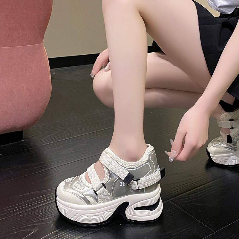 Cutout Sneakers Wedge Platform Hidden Panel Mesh