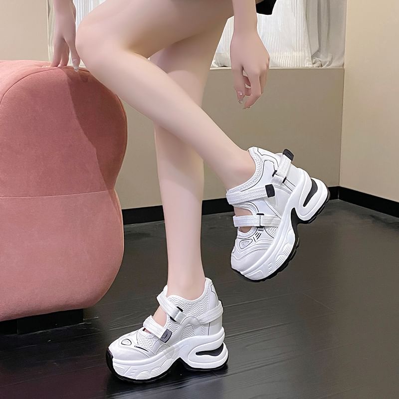 Cutout Sneakers Wedge Platform Hidden Panel Mesh