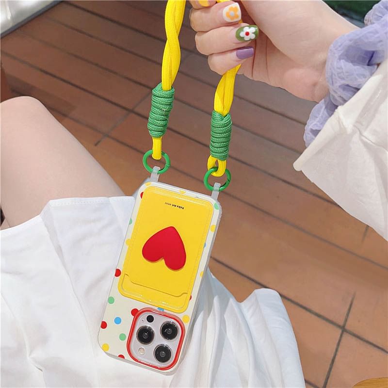 Holder Heart / Strap Set Case Lanyard Card Phone