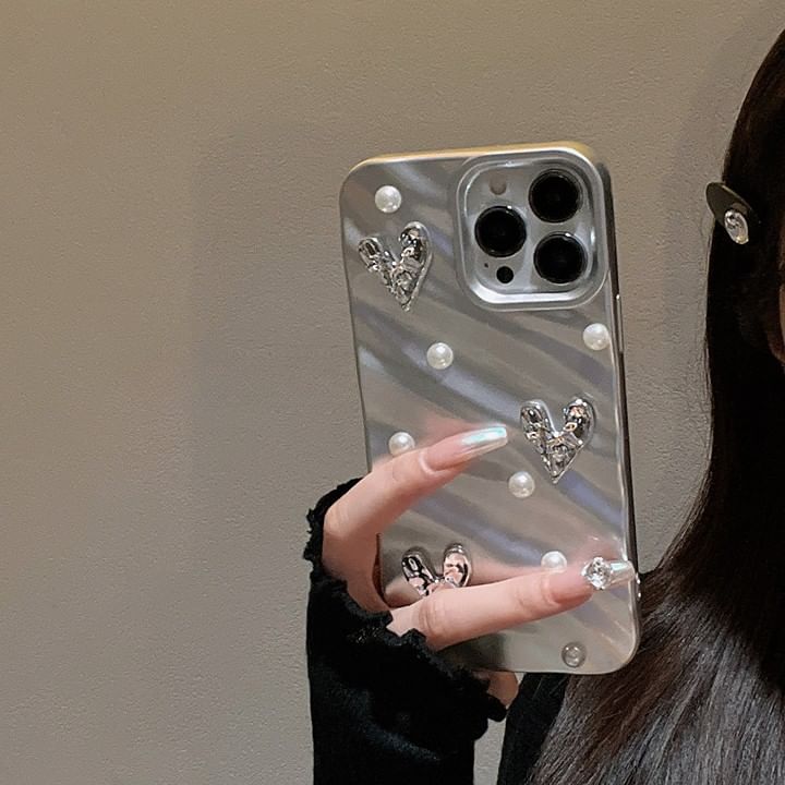 Heart Faux Pearl Case Phone