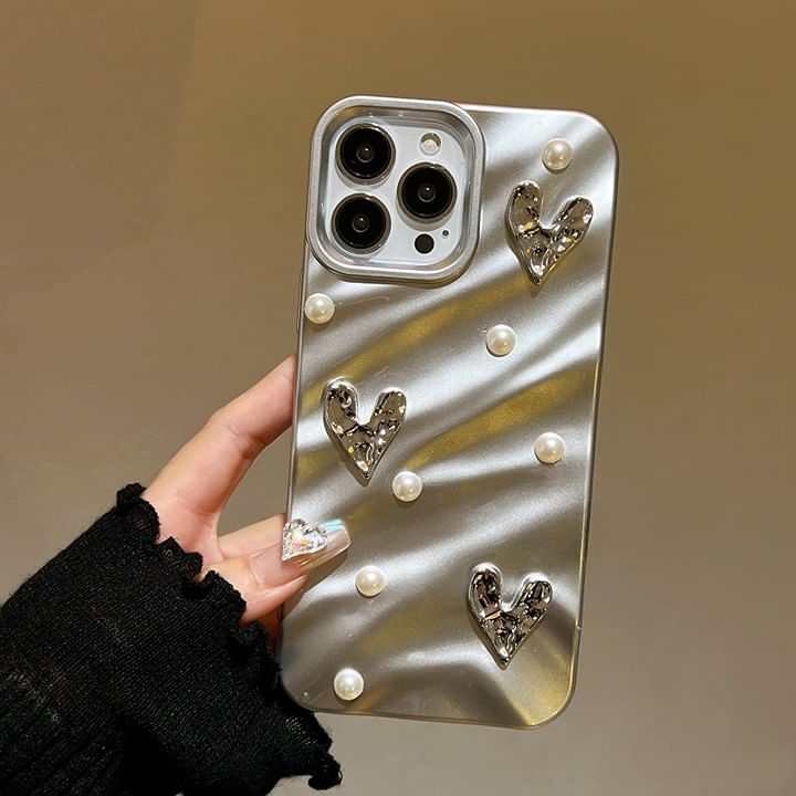 Heart Faux Pearl Case Phone