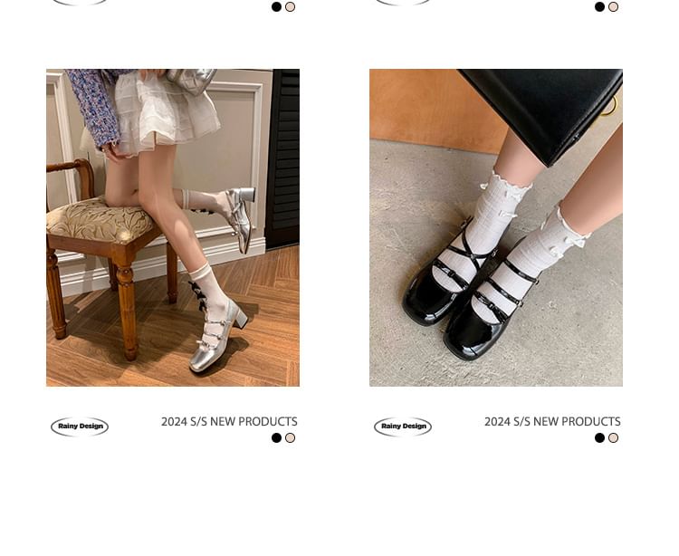 Heel Pumps Bow Jane Chunky Mary Strappy