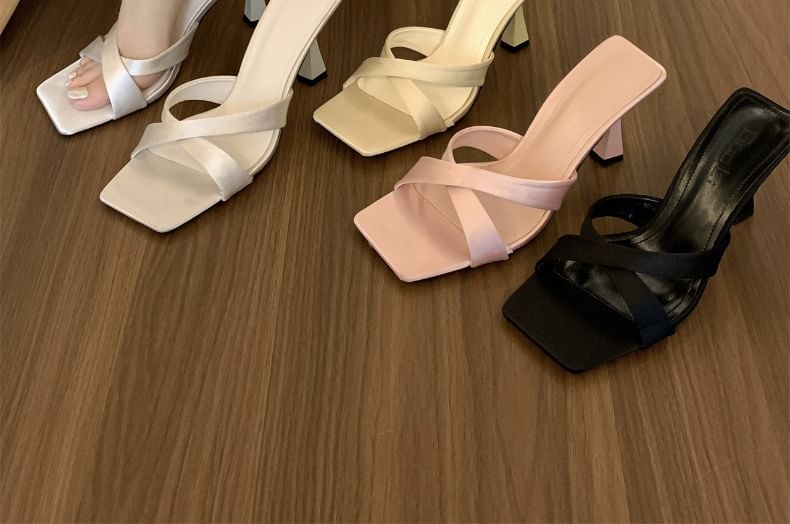 Cross Strap High Heel Slide Sandals