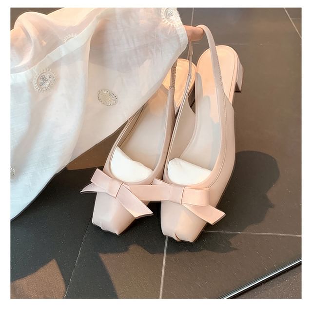 Slingback Bow Chunky Sandals Heel