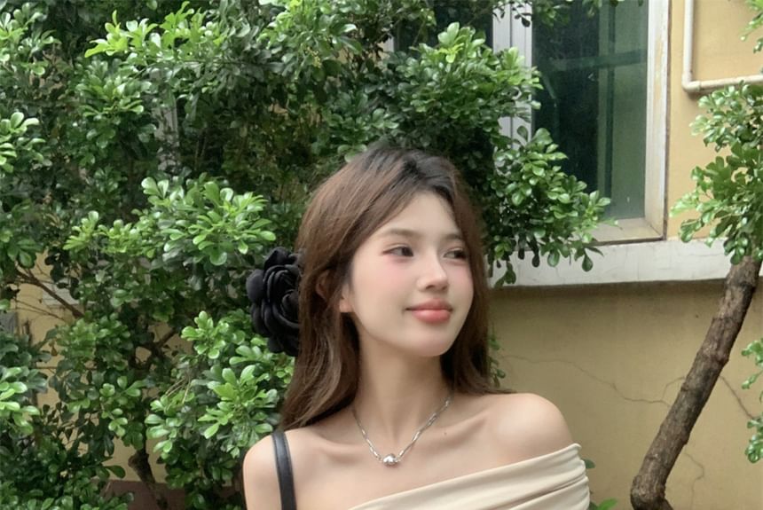 One-Shoulder Plain Crop Tank Top / High Waist Asymmetrical Mini Pencil Skirt