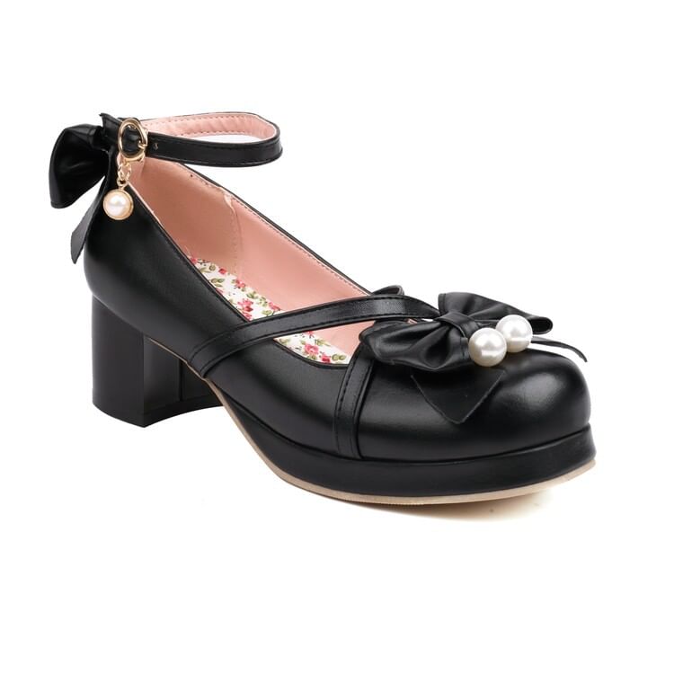 Ankle Strap Platform Jane Pumps Bow Mary