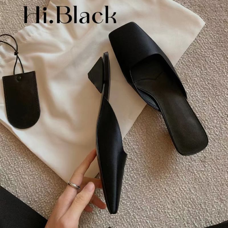 Low Heel Square Toe Plain Mules
