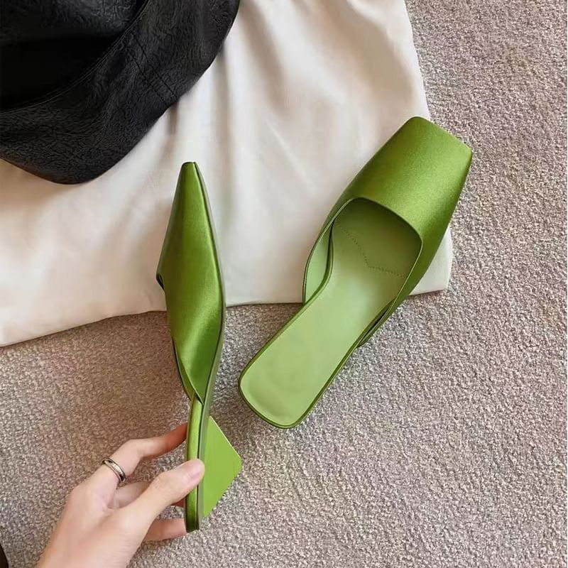 Low Heel Square Toe Plain Mules