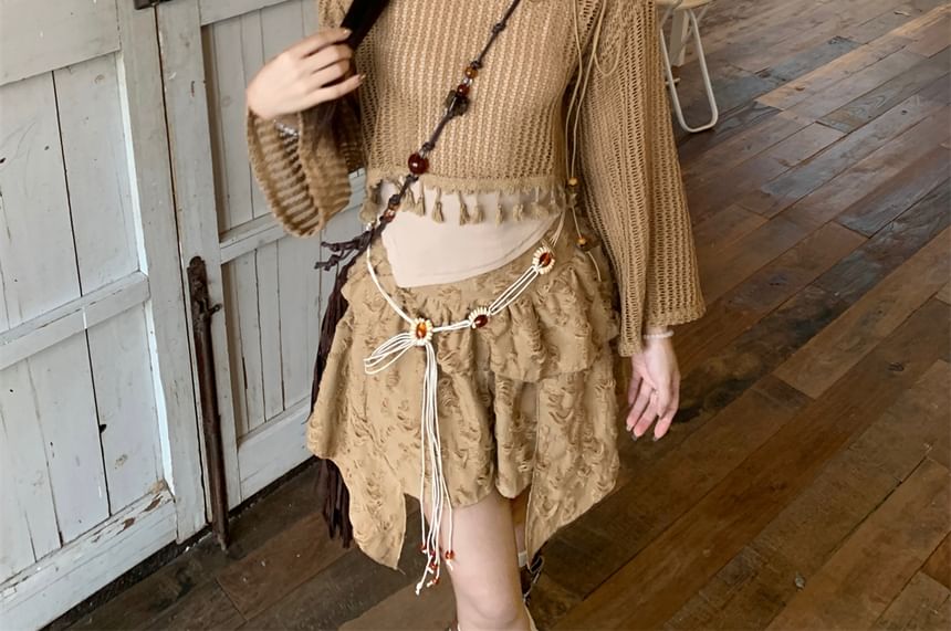 / Skirt Plain Rise Beaded Tassel Asymmetrical Detail Mid A-Line Sweater Cropped Chain Distressed Cami Mini Waist Top