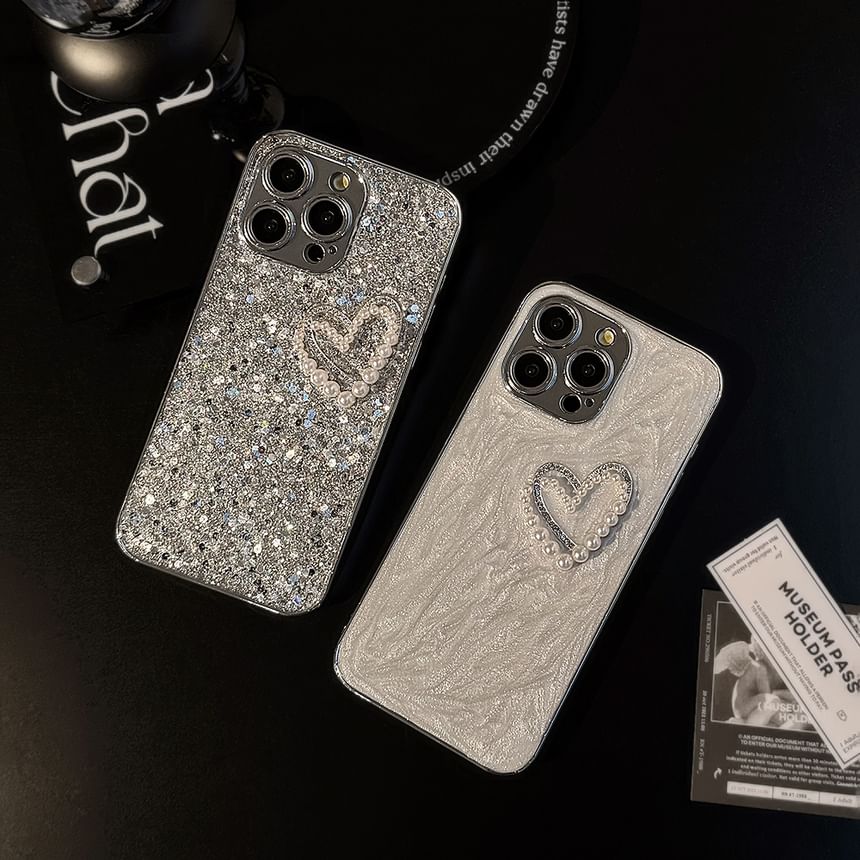 Case Faux Heart Phone Pearl