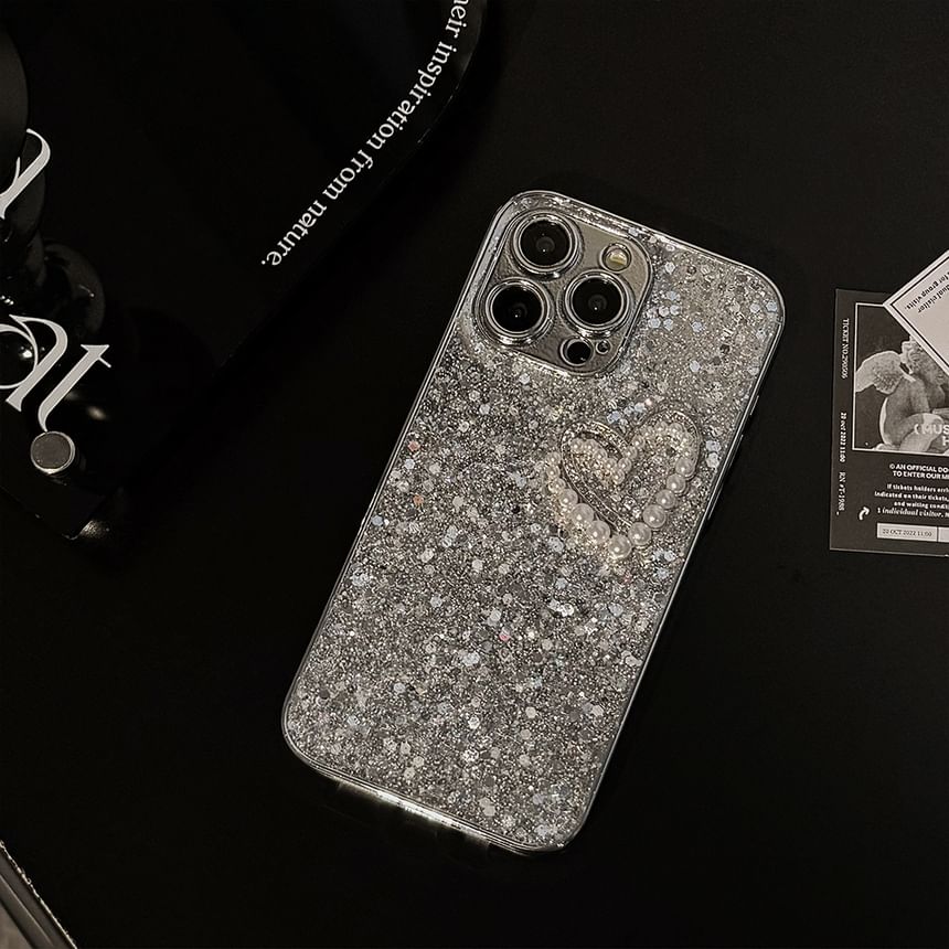 Case Faux Heart Phone Pearl
