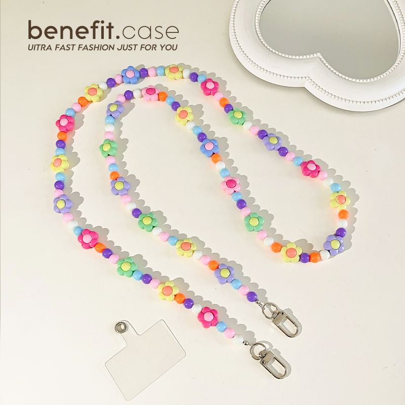 Crystal Phone Floral Lanyard Faux Bead