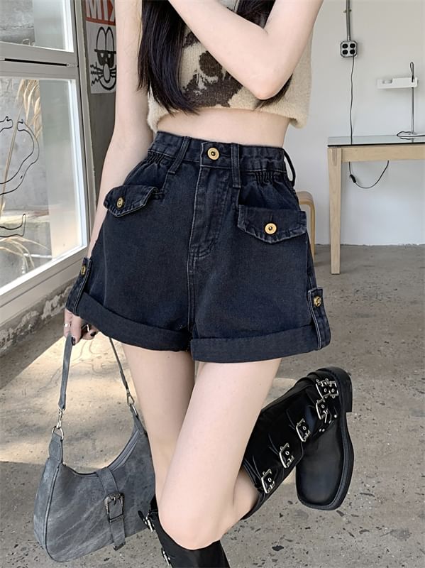 High Waist Wide Leg Denim Shorts