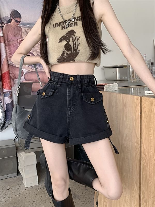 High Waist Wide Leg Denim Shorts