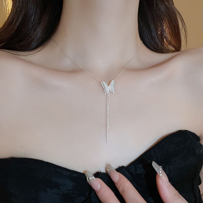 Choker Rhinestone Dangle / Butterfly Alloy Earring