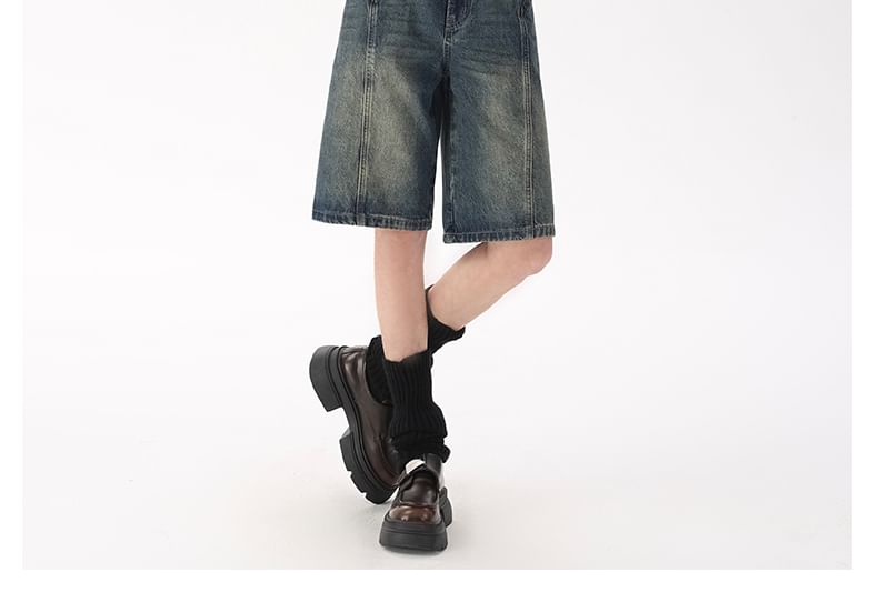 Rise Washed Denim Shorts Mid