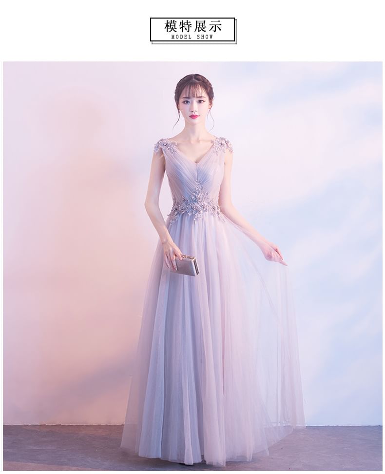 Mesh Mini Ruched / Evening Plain Gown A-Line Cocktail Floral V-Neck Dress Applique Sleeveless