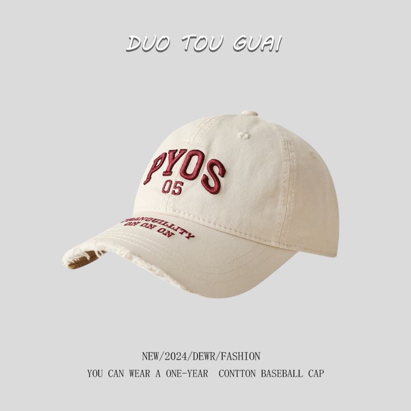 Embroidered Lettering Baseball Cap Frayed