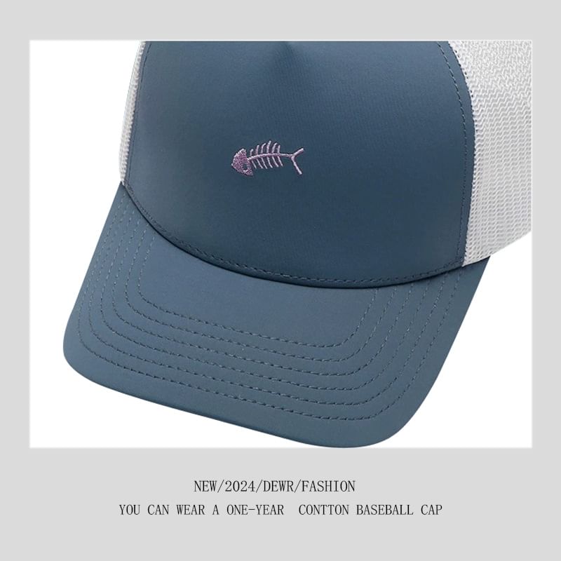 Embroidered Trucker Fish Cap Bone