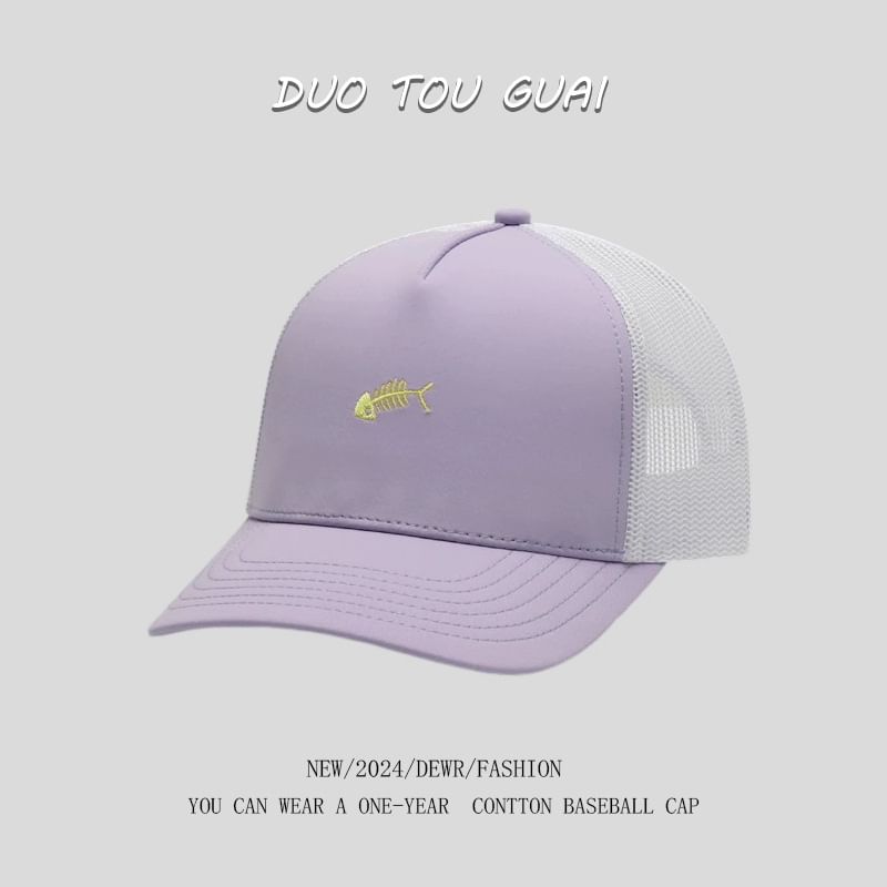 Embroidered Trucker Fish Cap Bone