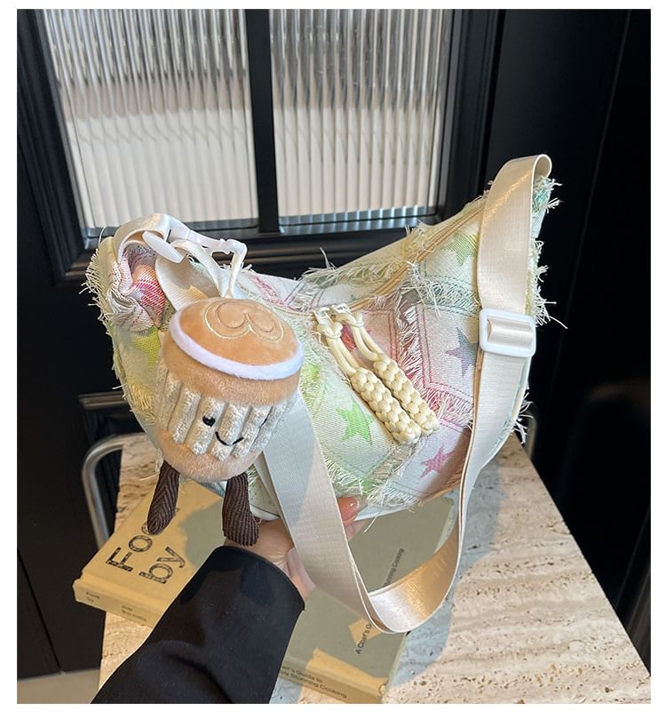 Distressed Crossbody Bag Patterned Fabric