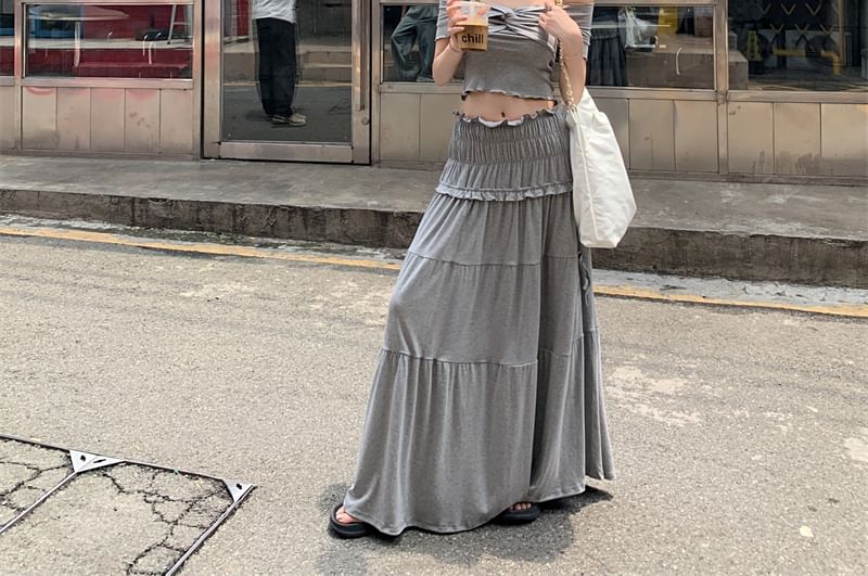 Top Rise Skirt Shoulder A-Line / Plain Twist Midi Ruched Off