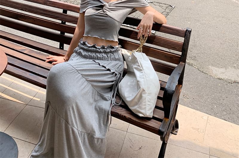 Top Rise Skirt Shoulder A-Line / Plain Twist Midi Ruched Off