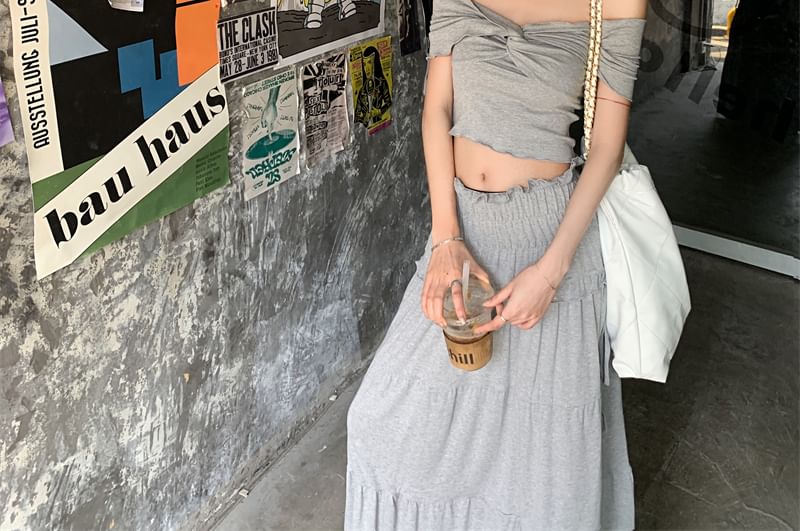 Top Rise Skirt Shoulder A-Line / Plain Twist Midi Ruched Off