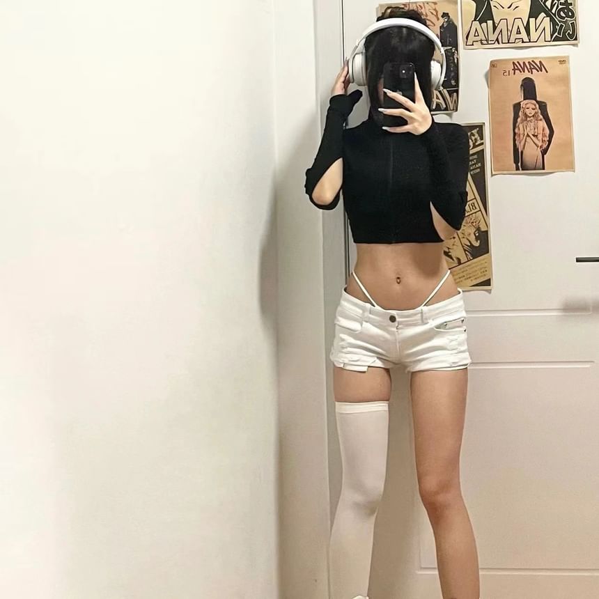 Low Rise Distressed Denim Hot Pants