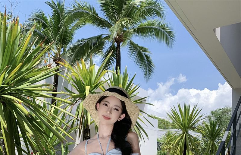 Strap A-Line Dress Asymmetrical Plain Spaghetti Midi