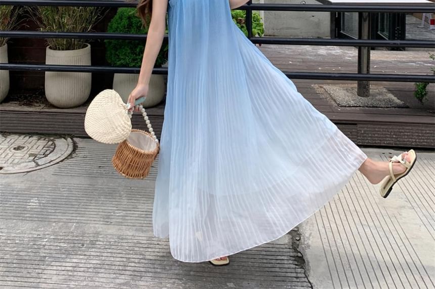 Gradient Spaghetti Midi Dress A-Line Strap