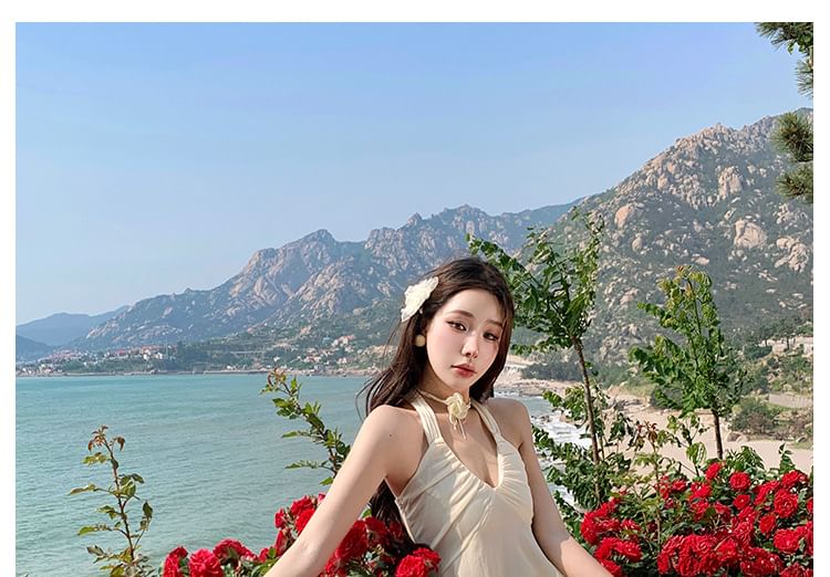 Peplum Set: + Plain Top A-Line Halter Tank Midi Asymmetrical Skirt