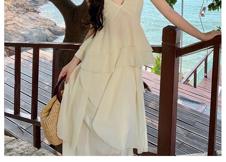 Peplum Set: + Plain Top A-Line Halter Tank Midi Asymmetrical Skirt