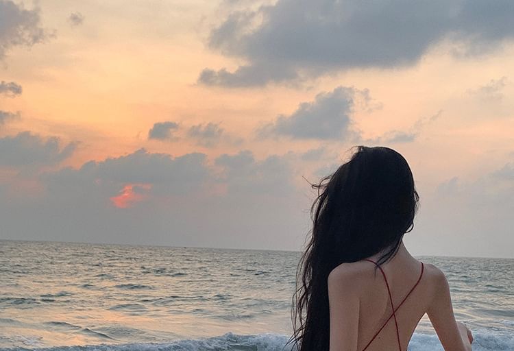 Trim Ruffle Strap Open Dress A-Line Plain Spaghetti Back V-Neck Plunge Maxi Slit